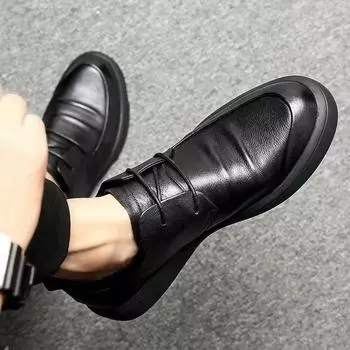 Мужская обувь Весна и Осень Деловая мужская повседневная обувь Повседневная обувь в британском стиле с мягкой подошвой Кожаные туфли с круглым носком для мужчин 39