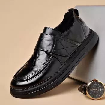 Мужская обувь Весна и осень Мужская повседневная деловая обувь Кожаная обувь Мужская кожаная поверхность Мягкая подошва Низкий верх повседневная обувь среднего возраста 38 чёрный