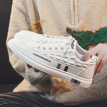 Мужская обувь Весна и осень Однослойные туфли Деловые повседневные белые туфли Мужские туфли с крокодиловым узором Низкие без застежек для мягкой поверхности Доска для мужчин 39 белый