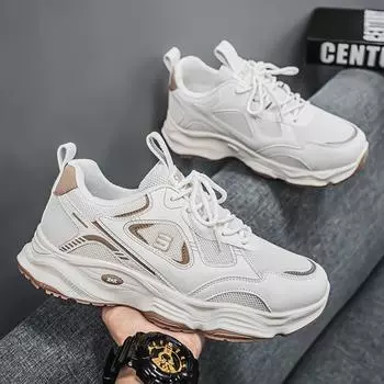 Мужская обувь Весна Новая Дышащая сетчатая обувь Мужская спортивная обувь Модная Универсальная Белая обувь Толстая подошва Обувь для папы Мужская 39