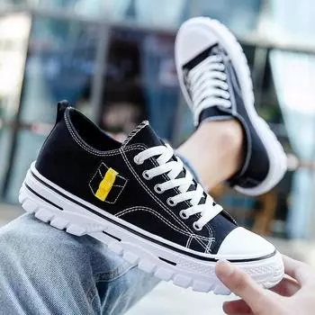 Мужская обувь Весна Новые низкие парусиновые туфли Академический стиль Повседневная дышащая обувь для ходьбы Мужские легкие кроссовки Tenis Masculino 39 чёрный