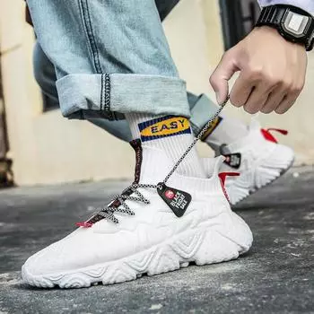 Мужская обувь Весна Новый стиль сетчатая обувь дышащая обувь Tide Flying Woven Running мужские кроссовки легкая удобная сетчатая спортивная обувь 39 белый