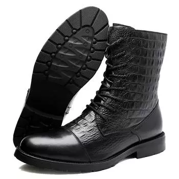 Мужская обувь Высокие кожаные сапоги с крокодиловым узором для мужчин и женщин, теплые сапоги из толстого бархата и хлопка 35