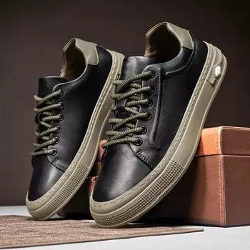 Мужская обувь Высокое качество Мужские модные кроссовки Ручная работа На шнуровке Плоская подошва Универсальные Классические кеды Мужские Мужские Кожаные Повседневные туфли 38 чёрный