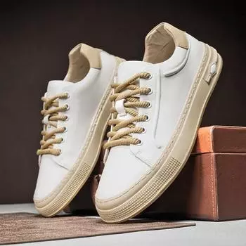 Мужская обувь Высокое качество Мужские модные кроссовки Ручная работа На шнуровке Плоская подошва Универсальные Классические кеды Мужские Мужские Кожаные Повседневные туфли 38 белый