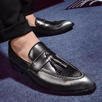 Мужская обувь Высококачественная искусственная кожа Мужские мокасины Обувь Винтаж кисточкой Мужские туфли-оксфорды без застежек на открытом воздухе Мокасины Homme 38 чёрный