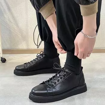 Мужская обувь в гонконгском стиле, новые модные туфли, повседневные кожаные туфли, мужские весенние ретро-ботинки Martin D14-Q 38 чёрный