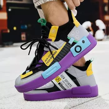 Мужская обувь в стиле ретро, дышащие универсальные носки с толстой подошвой, спортивная обувь для папы 39 жёлтый/синий