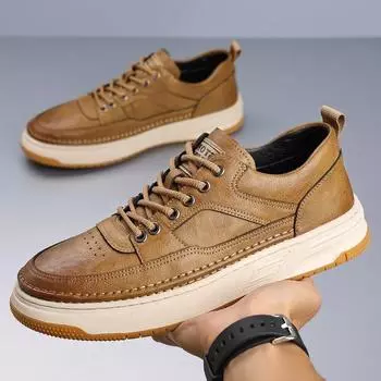 Мужская обувь в стиле ретро, рабочая обувь, мужская, осень 2025 г., низкие, на толстой подошве, повседневные кожаные туфли в британском стиле, размер 38-43 38 чёрный