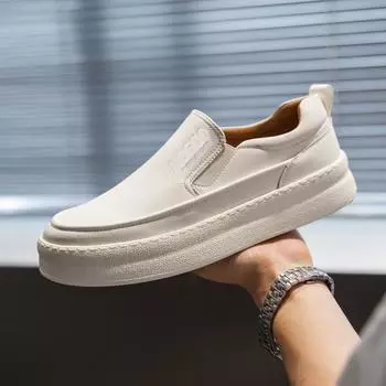 Мужская обувь весенние белые туфли корейская версия универсальная модная обувь 2025 новый дышащий тренд повседневная спортивная обувь толстая подошва обувь 38 бежевый