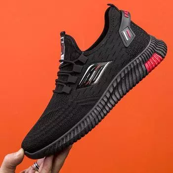 Мужская обувь, весенние кроссовки из дышащей сетки, 2025, новый летающий тканый тренд, универсальная спортивная и любительская обувь, дорожная обувь для мужчин 39 чёрный