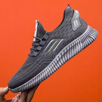 Мужская обувь, весенние кроссовки из дышащей сетки 2025 года, новый тренд летающего плетения, универсальная спортивная и любительская обувь, дорожная обувь для мужчин 39 чёрный