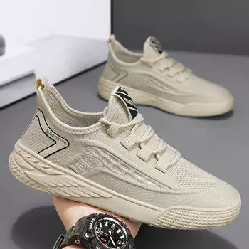 Мужская обувь, весенние новые летающие плетеные кроссовки, мужские дышащие сетчатые кроссовки с защитой от запаха, повседневные кроссовки D619 39 бежевый