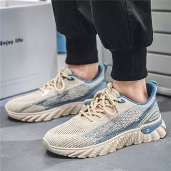 Мужская обувь, весенняя тканая дышащая сетчатая обувь, универсальная повседневная нескользящая студенческая спортивная обувь с сеткой для бега, модная обувь 39 бежевый