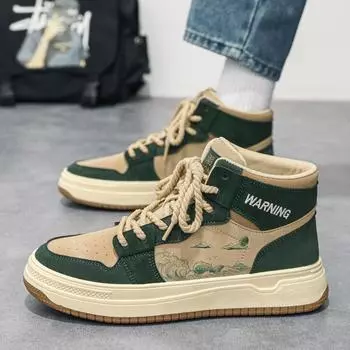 Мужская обувь весна 2024 года, дышащая, новая, на толстой подошве, повседневная обувь для сноуборда, трендовая, нишевая, весенне-осенняя, универсальная спортивная обувь 39 темно-зеленого