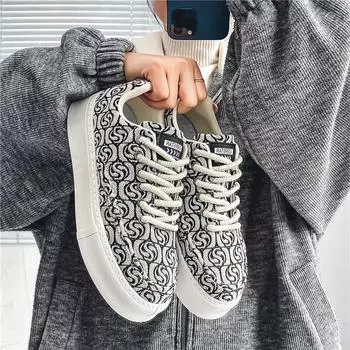 Мужская обувь весна 2024 новые повседневные туфли на мягкой подошве спортивные туфли парусиновые туфли корейская версия универсальные принтованные маленькие белые туфли 39 красный