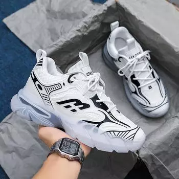 Мужская обувь весна 2025 года, новые дышащие повседневные туфли, мужская спортивная обувь на открытом воздухе, износостойкая сетчатая платформа, модные туфли для пап 39 белый