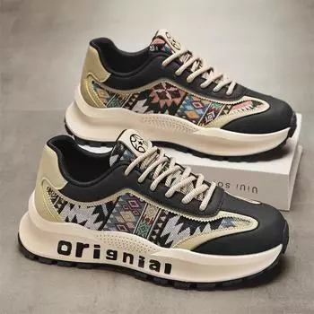 Мужская обувь весна 2025 года, новые низкие универсальные туфли из ткани с принтом для папы, модные повседневные удобные спортивные туфли Forrest Gump 39 чёрный