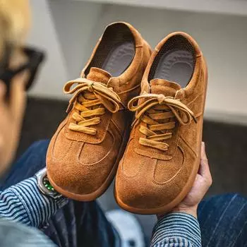 Мужская обувь весна 2025 года, новые ретро-американские матовые повседневные туфли с мягкой подошвой, мужские туфли Forrest Gump на плоской подошве со шнуровкой и вафельным узором 39