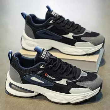 Мужская обувь весна 2025 новая дышащая сетка повседневная увеличивающая рост спортивная обувь против запаха мягкая подошва легкая 39 чёрный