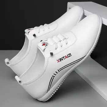 Мужская обувь весна 2025 новые дышащие маленькие белые туфли легкие и тонкие повседневные кожаные туфли на плоской подошве с одной педалью мягкая подошва износостойкая 39 белый