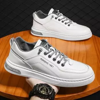 Мужская обувь весна 2025 новые дышащие маленькие белые туфли мужские повседневные кожаные туфли модные универсальные туфли мужские туфли на мягкой подошве 39