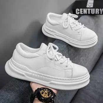 Мужская обувь весна 2025 новые универсальные кожаные широкие туфли с большой головкой повседневные туфли для серфинга нескользящая толстая подошва спортивные туфли для хлеба прилива 39 белый