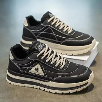 Мужская обувь весна 2025 новый молодежный тренд для отдыха спортивная кожаная поверхность водонепроницаемая толстая подошва износостойкая мужская обувь для папы 39 чёрный