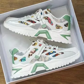 Мужская обувь весна 2025 новый тренд молодежная повседневная спортивная обувь высокая чувственная толстая подошва усиливающая цветочная ткань папины туфли 39