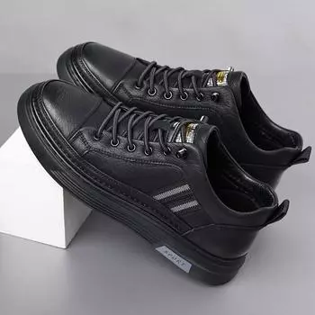 Мужская обувь весна и осень 2025 новая мода мужская обувь для отдыха спортивная кожаная обувь мужская деловая обувь для отдыха сто башен 38 чёрный