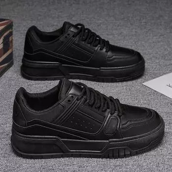 Мужская обувь весна и осень нишевый дизайн универсальные повседневные чисто черные туфли для досок молодежные спортивные туфли на толстой подошве усиливающие приливные туфли 39