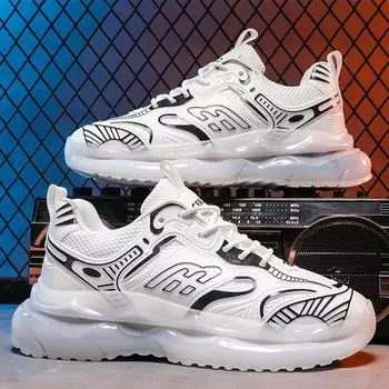 Мужская обувь весна и осень новые дышащие сетчатые туфли мужская спортивная обувь модная универсальная платформа папины модные туфли 39 чёрный