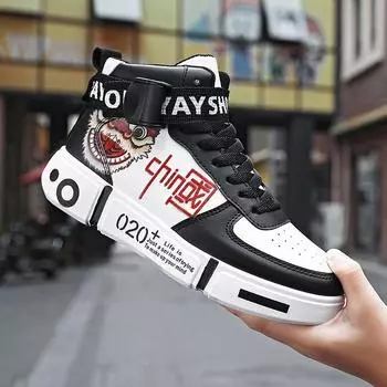 Мужская обувь весна и осень новые высокие спортивные туфли пара платформа национальные туфли прилив доска молодежные повседневные белые туфли прилив 31