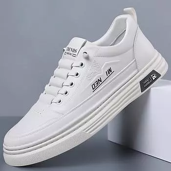 Мужская обувь весна-лето 2024 новые дышащие молодежные белые туфли на мягкой подошве повседневные кожаные туфли для мужчин 38 белый