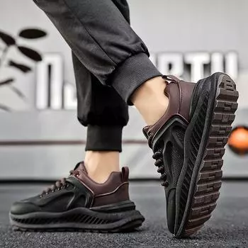 Мужская обувь весна-лето 2025 года, новые туфли на толстой подошве, увеличивающие рост, универсальные мужские туфли с мягкой подошвой, дышащие, модные туфли для спорта и отдыха 39 черный коричневый