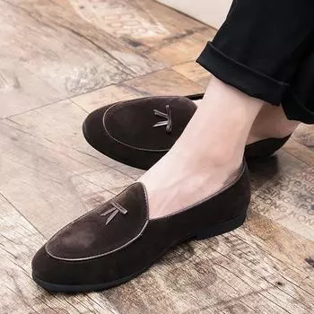 Мужская обувь весна лето новая повседневная обувь мода set foot loafers тренд мужские маленькие кожаные loafers обувь H570 38 чёрный