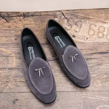 Мужская обувь весна лето новая повседневная обувь мода set foot loafers тренд мужские маленькие кожаные loafers обувь H570 38 чёрный