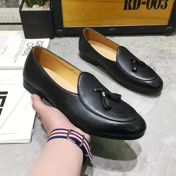 Мужская обувь весна-лето новые повседневные кожаные туфли модные маленькие кожаные туфли с бахромой корейская версия трендовые кожаные туфли с одной педалью 39