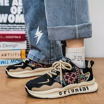 Мужская обувь весна новая мужская личность низкий верх тренд спортивная повседневная кроссовки для бега студенческие на толстой подошве увеличивающие рост папины туфли 39