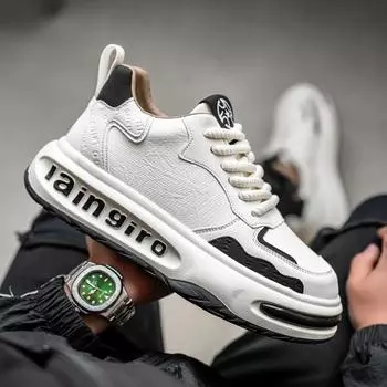 Мужская обувь весна новая толстая подошва универсальная повседневная модная обувь из натуральной кожи водонепроницаемая студенческая спортивная модная обувь 39 бежевый