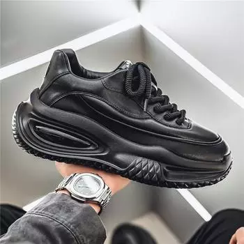 Мужская обувь весна новая удобная кожаная спортивная повседневная обувь красная универсальная трендовая толстая подошва увеличивающая рост папы модная обувь 39 красный