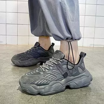 Мужская обувь весна новые дышащие сетчатые туфли мужские трендовые универсальные увеличивающие рост спортивные повседневные беговые папины модные туфли 39