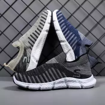 Мужская обувь, весна, новые, дышащие, тонкие, мужские повседневные туфли, черные, легкие, с мягкой подошвой, сетчатые, эластичные, плетеные кроссовки 38 чёрный