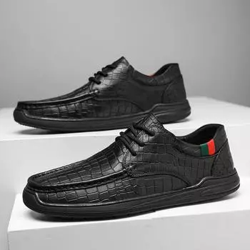 Мужская обувь, весна, новые, натуральная кожа, мягкая подошва, нескользящая кожаная обувь для вождения, британская, первый слой, коровья кожа, деловая, повседневная, кожаная обувь 38 чёрный