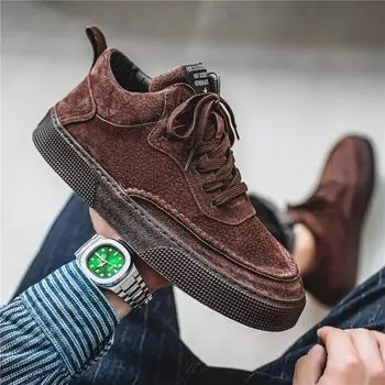 Мужская обувь весна новые туфли на толстой подошве ретро кроссовки повседневные спортивные мужские четырехсезонные трендовые низкие туфли с высоким голенищем мужские 39 чёрный