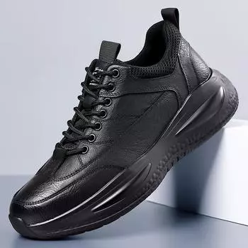 Мужская обувь весна осень новая мода мужская повседневная спортивная кожаная обувь повседневная мода увеличивающая рост обувь деловая повседневная обувь 38 чёрный