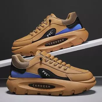 Мужская обувь весна высокого класса универсальная повседневная платформа увеличивающая папа модная обувь модная повседневная спортивная обувь хлеб обувь 39 жёлтый