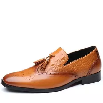 Мужская обувь, винтажные туфли с острым носком, мужские туфли, дизайнерские кожаные оксфорды, модная стильная мужская обувь 2024 года, новое поступление, большой размер 6 коричневый