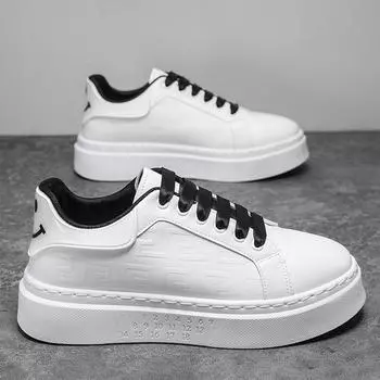 Мужская обувь Xiaobai 2024 года, новая осенняя дышащая универсальная повседневная кожаная обувь, мужская спортивная платформа, увеличивающая рост, обувь для скейтбординга 39 белый