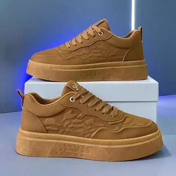 Мужская обувь Xiaobai 2024 года, новая осенняя дышащая универсальная повседневная кожаная обувь, мужская спортивная платформа, увеличивающая рост, обувь для скейтбординга 39 белый